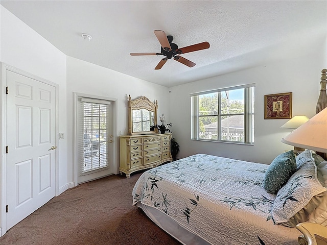 107 Amaca Ln, Davenport, FL 33897 - bedroom with dark colored carpet, access to exterior, multiple windows, and ceiling fan