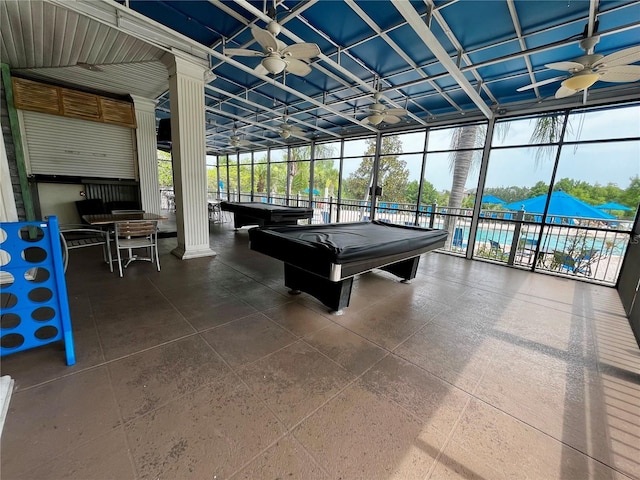 1106 Gran Bahama Blvd Unit 1106, Davenport, FL 33897 - playroom featuring ceiling fan, pool table, and expansive windows