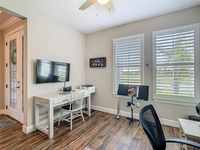 605 San Augusto Dr, Kissimmee, FL 34759 - home office with wood tiled floors and ceiling fan