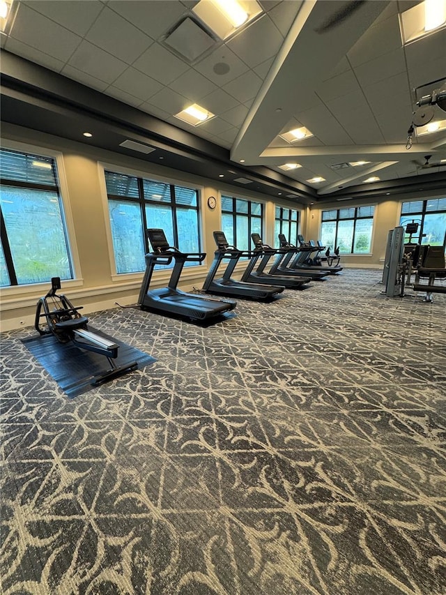 14553 Eagle Branch Dr, Nokomis, FL 34275 - exercise room with carpet floors and a drop ceiling
