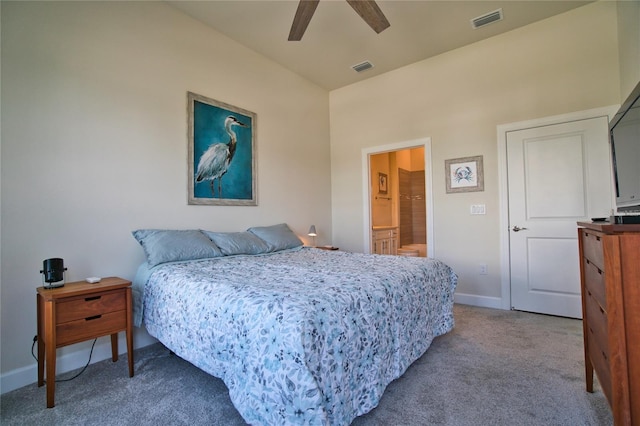14553 Eagle Branch Dr, Nokomis, FL 34275 - bedroom featuring carpet floors, baseboards, a ceiling fan, and connected bathroom