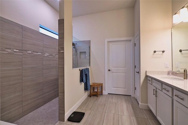 14553 Eagle Branch Dr, Nokomis, FL 34275 - full bathroom featuring a walk in shower, vanity, and baseboards