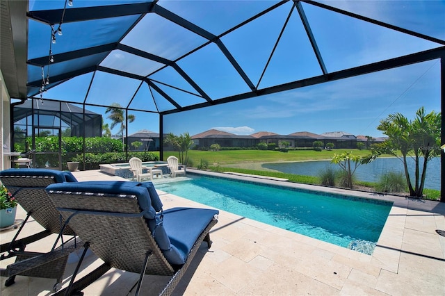 14553 Eagle Branch Dr, Nokomis, FL 34275 - view of pool with a patio area, a pool with connected hot tub, glass enclosure, and a residential view