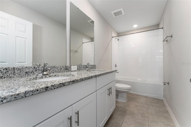 5288 Stephs Field St, Saint Cloud, FL 34771 - bathroom featuring double vanity, toilet, tile patterned floors,  shower combination, and baseboards