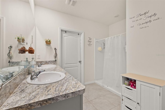 176 Sofia Ln, Lake Alfred, FL 33850 - full bathroom featuring double vanity, tile patterned floors, a shower with curtain, and baseboards