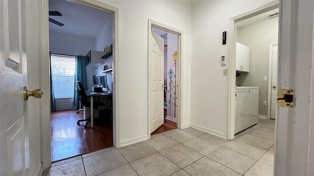 3901 Ballinore Pl, Gotha, FL 34734 - hall featuring light tile patterned floors, independent washer and dryer, an office area, and baseboards