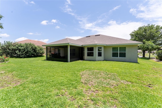 6644 SW 179th Court Rd, Dunnellon, FL 34432 - back of house featuring a sunroom, a yard, and stucco siding