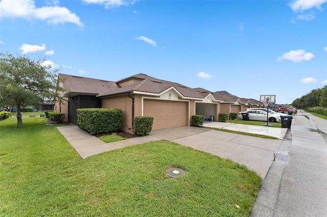 13636 Beauregard Pl, Orlando, FL 32837 - view of front facade featuring a garage, a front yard, concrete driveway, stucco siding, and a shingled roof