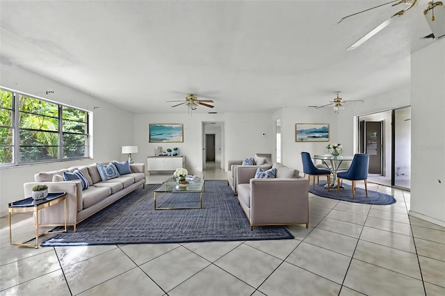3252 Golfview Rd, Sebring, FL 33875 - living area with a ceiling fan and light tile patterned flooring