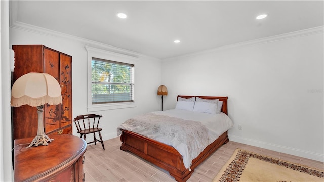 822 W Patterson St, Lakeland, FL 33803 - bedroom with baseboards, ornamental molding, recessed lighting, and light wood finished floors