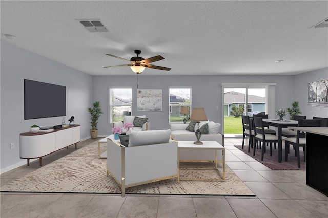 4492 Bluff Oak Loop, Kissimmee, FL 34746 - living area featuring healthy amount of natural light, ceiling fan, and a textured ceiling