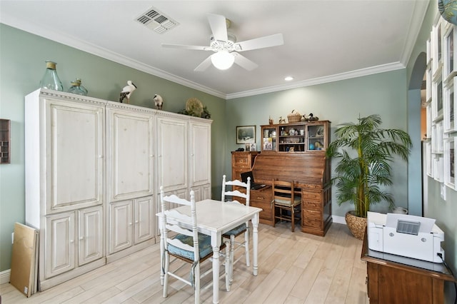201 Largo Dr, Kissimmee, FL 34759 - office space featuring ceiling fan, light wood finished floors, ornamental molding, and recessed lighting