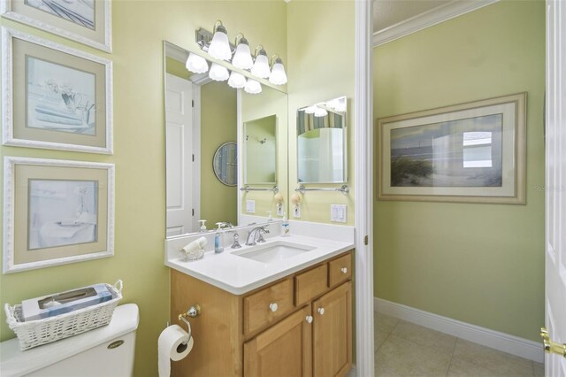 201 Largo Dr, Kissimmee, FL 34759 - bathroom with vanity, tile patterned floors, and crown molding