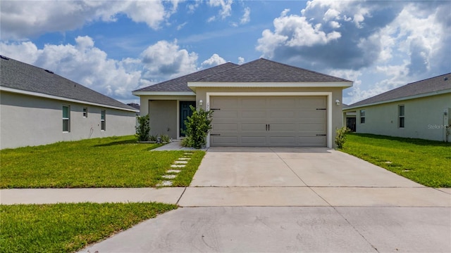 1719 Daystar Dr, Haines City, FL 33844 - ranch-style home with stucco siding, a front lawn, concrete driveway, and an attached garage