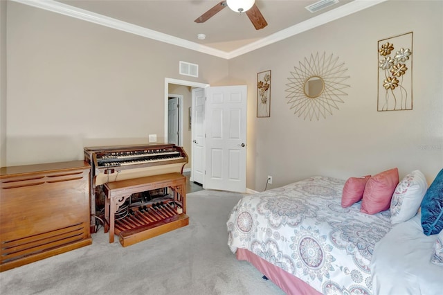 6932 Gray Catbird Loop, Wesley Chapel, FL 33545 - bedroom featuring carpet, crown molding, and a ceiling fan