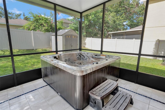 6932 Gray Catbird Loop, Wesley Chapel, FL 33545 - sunroom featuring a jacuzzi