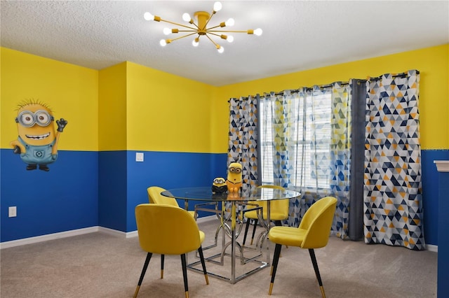 2176 Lelani Cir, Davenport, FL 33897 - dining space with a chandelier, carpet flooring, baseboards, and a textured ceiling