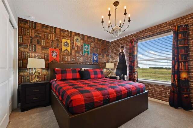 2176 Lelani Cir, Davenport, FL 33897 - bedroom featuring carpet, brick wall, a chandelier, and baseboards
