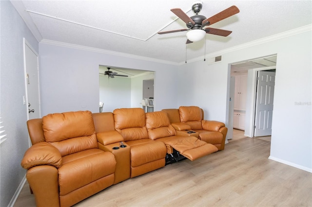 139 Oyster Bay Cir Unit 200, Altamonte Springs, FL 32701 - living room with a ceiling fan, light wood-style flooring, ornamental molding, and baseboards