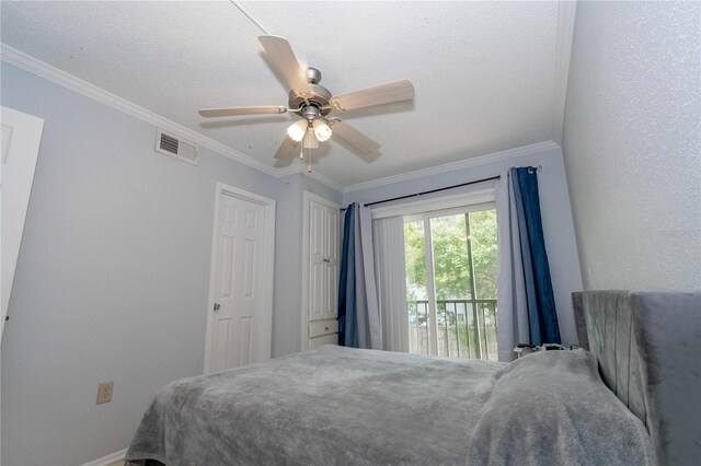139 Oyster Bay Cir Unit 200, Altamonte Springs, FL 32701 - bedroom featuring access to exterior, baseboards, crown molding, and ceiling fan