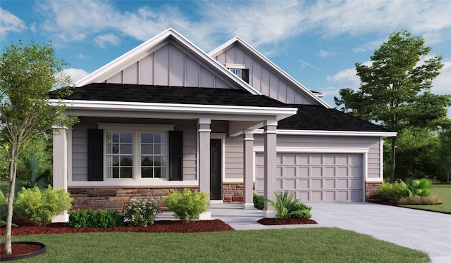 215 Thornberry Way, Palm Coast, FL 32164 - craftsman inspired home featuring board and batten siding, stone siding, driveway, and a front lawn
