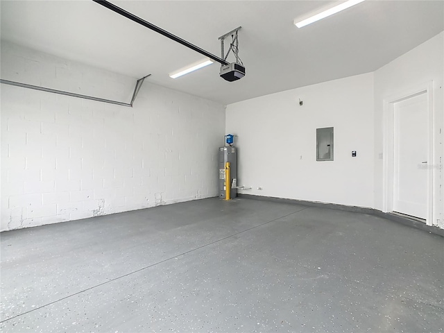 1870 Brentwood Ct, Davenport, FL 33837 - garage with water heater, electric panel, concrete block wall, and a garage door opener