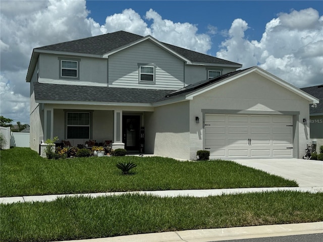 1016 Cascade Dr, Davenport, FL 33837 - traditional home featuring a shingled roof, an attached garage, stucco siding, a front lawn, and driveway