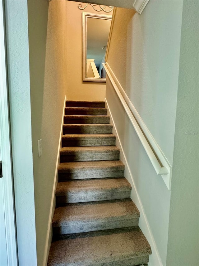 1016 Cascade Dr, Davenport, FL 33837 - stairs featuring carpet flooring and a textured wall