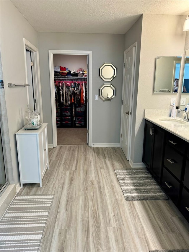 1016 Cascade Dr, Davenport, FL 33837 - full bath featuring wood finished floors, vanity, a textured ceiling, and a walk in closet
