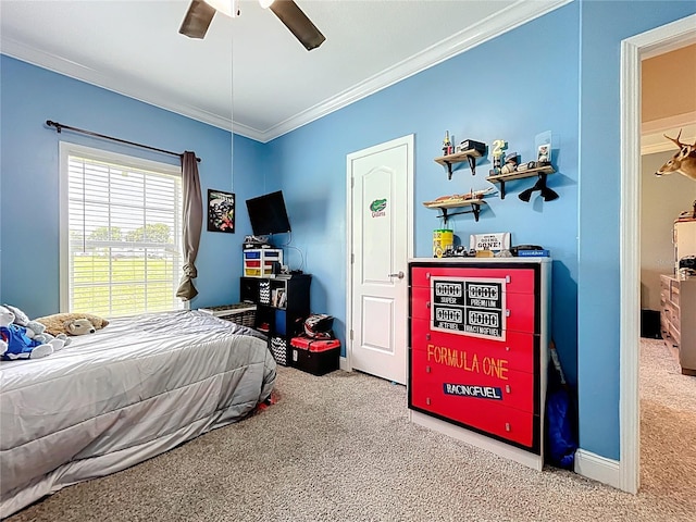 15311 Johns Lake Rd, Clermont, FL 34711 - bedroom with carpet, ornamental molding, and a ceiling fan