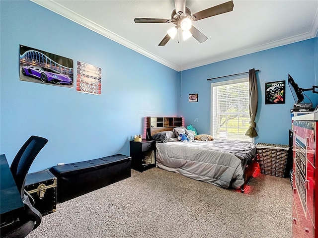 15311 Johns Lake Rd, Clermont, FL 34711 - bedroom with carpet flooring, ornamental molding, and ceiling fan