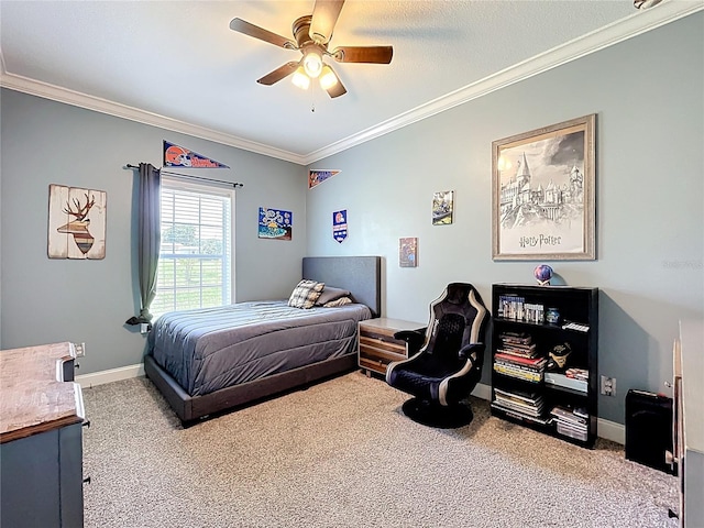 15311 Johns Lake Rd, Clermont, FL 34711 - bedroom with carpet floors, ornamental molding, baseboards, and a ceiling fan