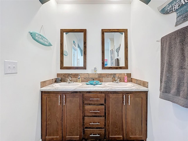 15311 Johns Lake Rd, Clermont, FL 34711 - full bathroom with double vanity and ornamental molding