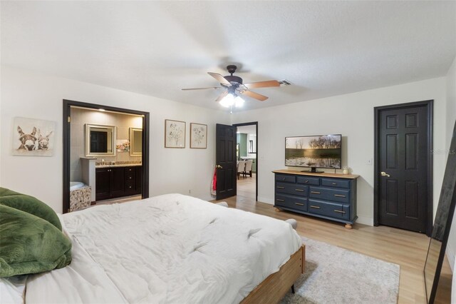 11951 Elbert St, Clermont, FL 34711 - bedroom with light wood finished floors, a ceiling fan, and connected bathroom