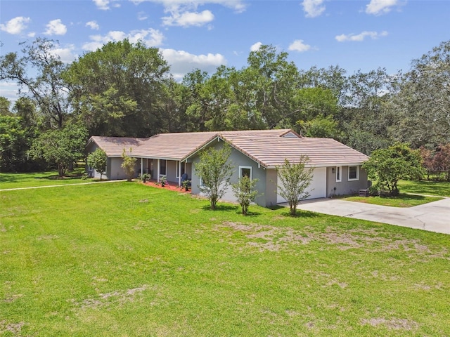 16 Pine Forest Dr, Haines City, FL 33844 - single story home with driveway, a front lawn, an attached garage, and a tiled roof