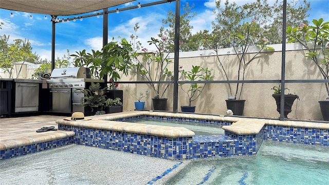 148 Whirlaway Dr, Davenport, FL 33837 - view of swimming pool with a grill, a pool with connected hot tub, and a patio area