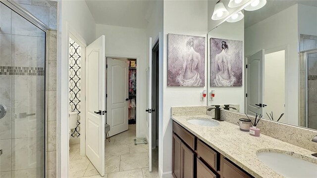 148 Whirlaway Dr, Davenport, FL 33837 - bathroom with a shower stall, a spacious closet, and double vanity