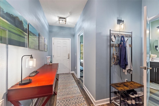 1064 Quaker Ridge Ln, Davenport, FL 33896 - entryway with wood finished floors, baseboards, and a textured ceiling