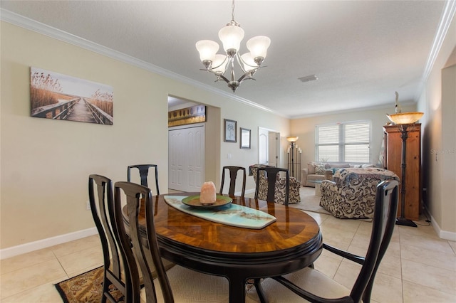 1353 Palmetto Dunes St, Davenport, FL 33836 - dining space with crown molding, a chandelier, and light tile patterned floors