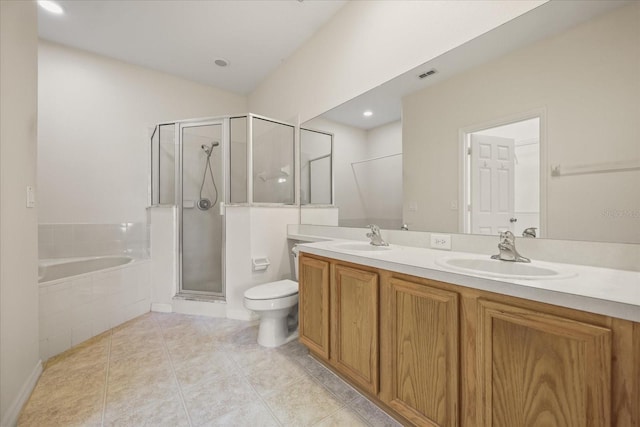 2050 Island Walk Dr, Orlando, FL 32824 - bathroom with a bath, double vanity, a stall shower, and tile patterned floors