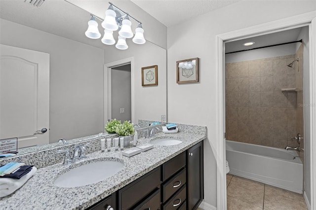 8897 Rhodes St, Kissimmee, FL 34747 - full bathroom with double vanity, tile patterned floors, shower / tub combination, and a chandelier