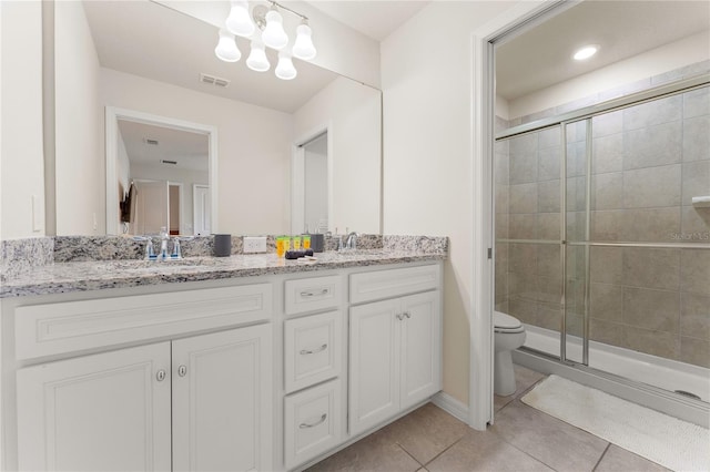 2161 Lelani Cir, Davenport, FL 33897 - full bathroom with tile patterned floors, double vanity, a shower stall, and a chandelier