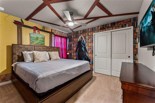 2161 Lelani Cir, Davenport, FL 33897 - bedroom with light colored carpet, a textured ceiling, and ceiling fan