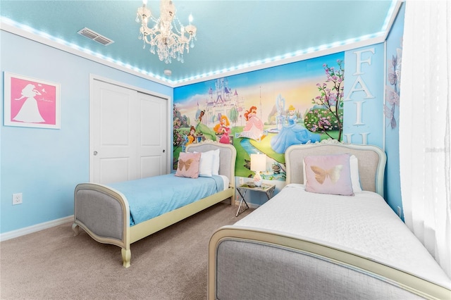 2161 Lelani Cir, Davenport, FL 33897 - bedroom featuring carpet floors, a chandelier, and a closet
