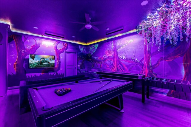 2161 Lelani Cir, Davenport, FL 33897 - recreation room featuring a ceiling fan, pool table, recessed lighting, and wood finished floors