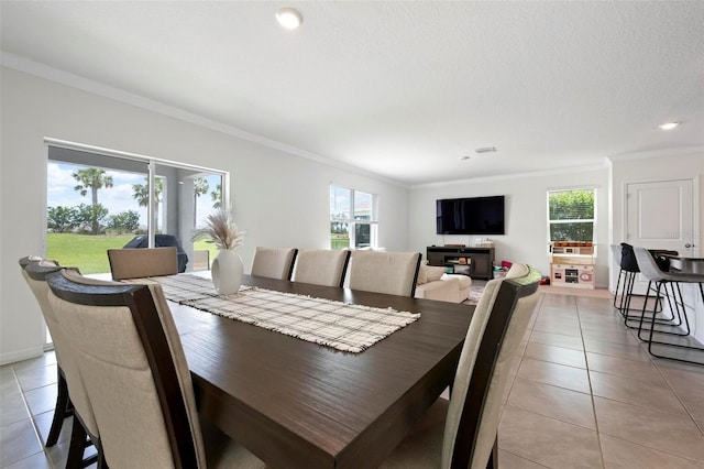 3255 Hilltop Cir, Bradenton, FL 34211 - dining area featuring light tile patterned flooring, healthy amount of natural light, ornamental molding, and recessed lighting