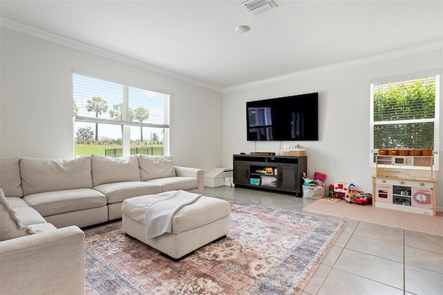 3255 Hilltop Cir, Bradenton, FL 34211 - tiled living area featuring crown molding