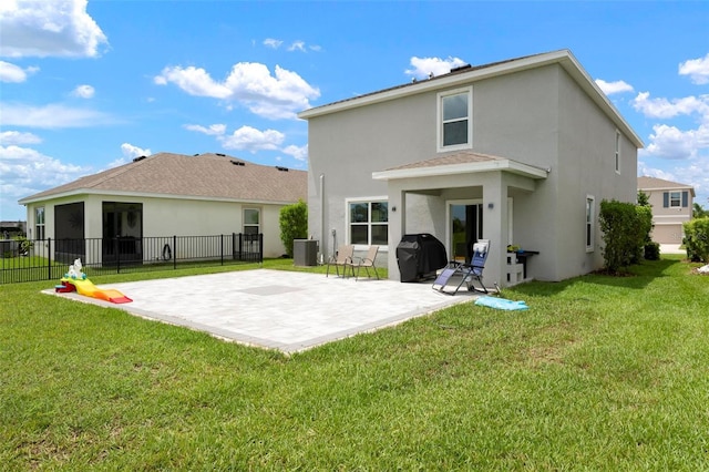 3255 Hilltop Cir, Bradenton, FL 34211 - rear view of property featuring stucco siding, a patio area, and roof with shingles