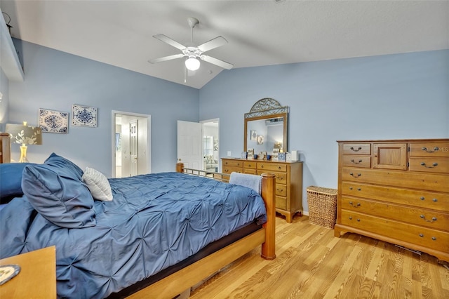 6396 Bennett Ct, Saint Cloud, FL 34771 - bedroom featuring vaulted ceiling, light wood finished floors, and ceiling fan