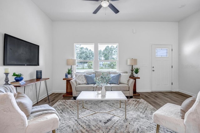 4410 Vicky St, Hastings, FL 32145 - living room featuring wood finished floors and a ceiling fan